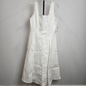 Robert Rodriguez Nova Seamed Dress Chalk White Denim Midi Square Neck Western 12